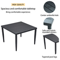 Outdoor Patio Aluminum 40"X40" Square Dining Table With Tapered Feet & Umbrella Hole, Ember Black Ember Black Rust Resistant Frame Garden & Outdoor Contemporary Complete Patio Sets Aluminum