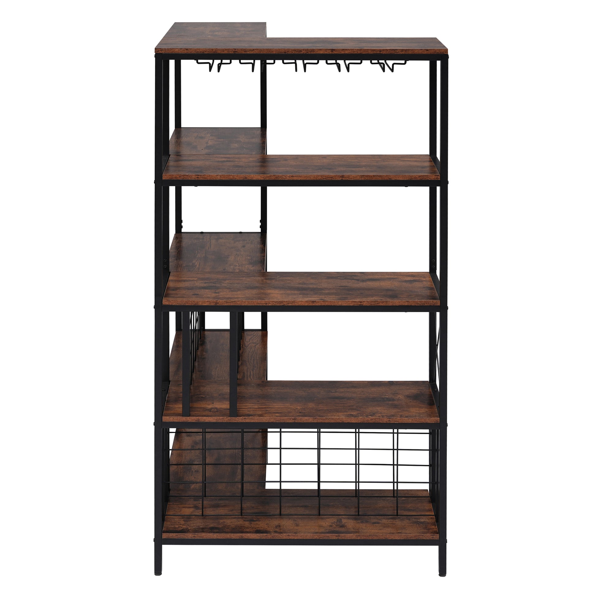 Corner Wine Rack Bar Cabinet Industrial Freestanding Floor Bar Cabinets For Liquor And Glasses Storage For Home Kitchen Walnut Black Dining Room Industrial Mdf Metal