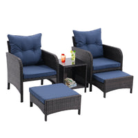 5 Piece Outdoor Patio Furniture Set,All Weather Pe Rattan Conversation Chairs With Armrest And Removable Cushions,Ottomans And Storage Coffee Table For Poolside Garden Balcony Deck Peacock Blue Yes Peacock Blue Pe Rattan Iron Waterproof Fabric