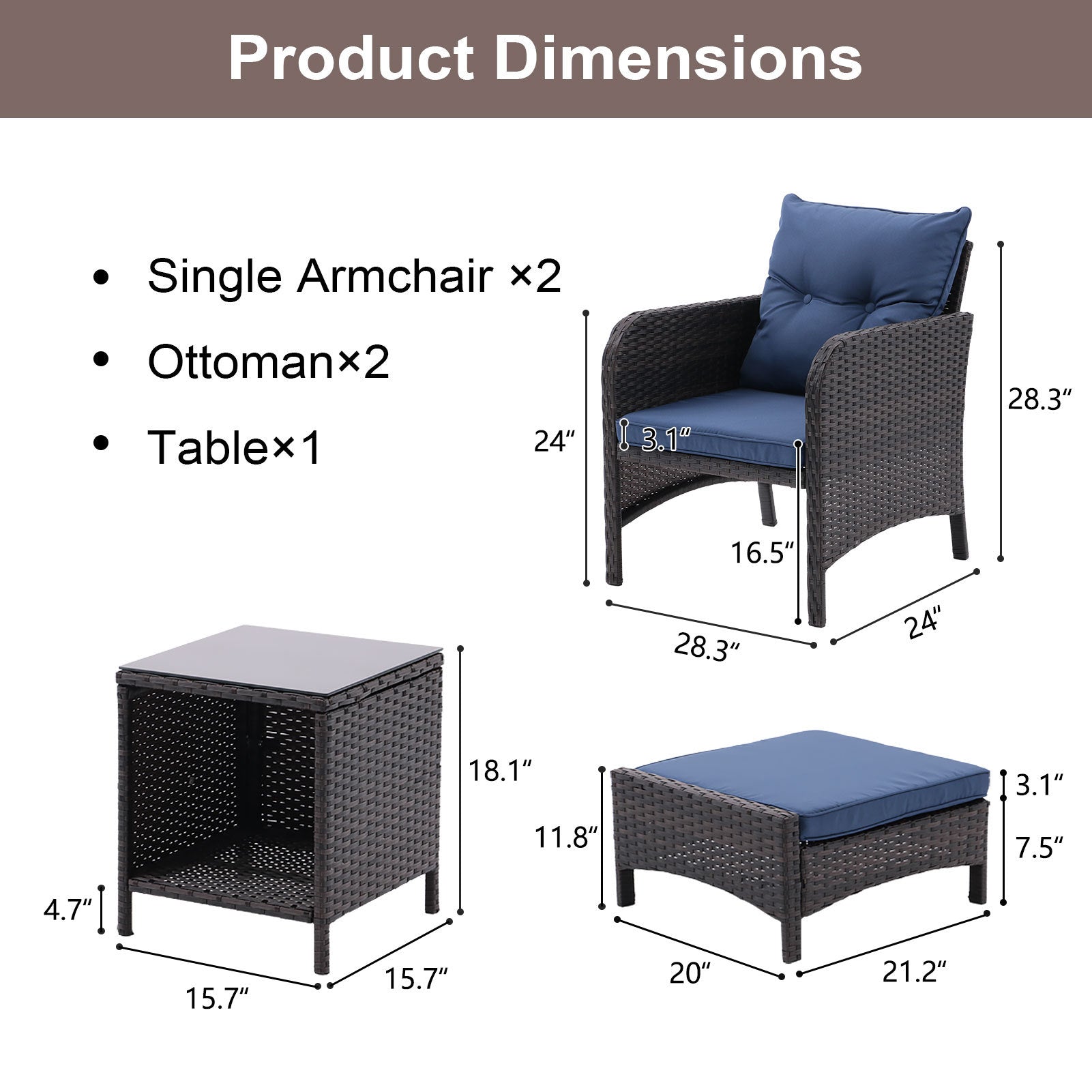 5 Piece Outdoor Patio Furniture Set,All Weather Pe Rattan Conversation Chairs With Armrest And Removable Cushions,Ottomans And Storage Coffee Table For Poolside Garden Balcony Deck Peacock Blue Yes Peacock Blue Pe Rattan Iron Waterproof Fabric