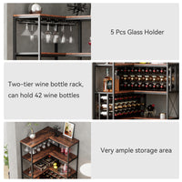 Corner Wine Rack Bar Cabinet Industrial Freestanding Floor Bar Cabinets For Liquor And Glasses Storage For Home Kitchen Walnut Black Dining Room Industrial Mdf Metal