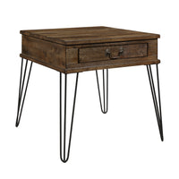 Rustic Oak And Black Finish Classic End Table With Drawer Metal Legs Solid Wood Living Room Furniture 1Pc Side Table Oak Primary Living Space Classic,Rustic,Traditional Rubberwood Drawers Coffee & End Tables Square Solid Wood Hairpin