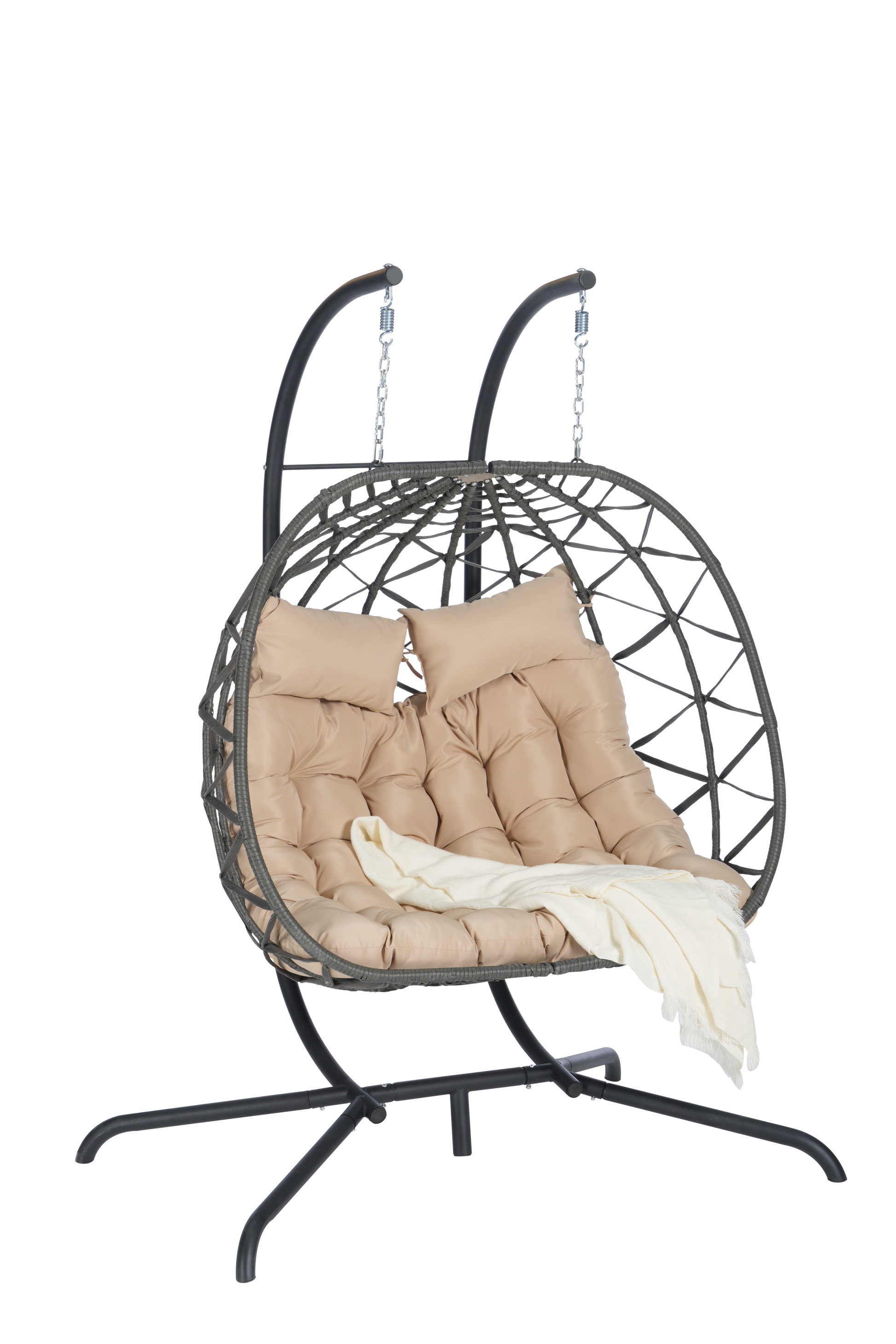 2 Person Outdoor Rattan Hanging Chair Patio Wicker Egg Chair Yes Complete Patio Set Dark Gray Uv Resistant Frame Water Resistant Cushion Garden & Outdoor American Design,American Traditional 2 Person Seating Group Polypropylene Rattan