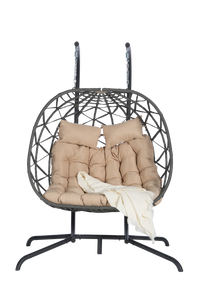 2 Person Outdoor Rattan Hanging Chair Patio Wicker Egg Chair Yes Complete Patio Set Dark Gray Uv Resistant Frame Water Resistant Cushion Garden & Outdoor American Design,American Traditional 2 Person Seating Group Polypropylene Rattan