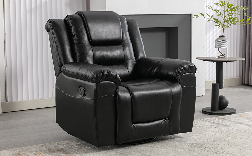 360 Swivel And Rocking Home Theater Recliner Manual Recliner Chair With Wide Armrest For Living Room,Bedroom, Black Old Sku:Pp302953Aab Black Foam Pu