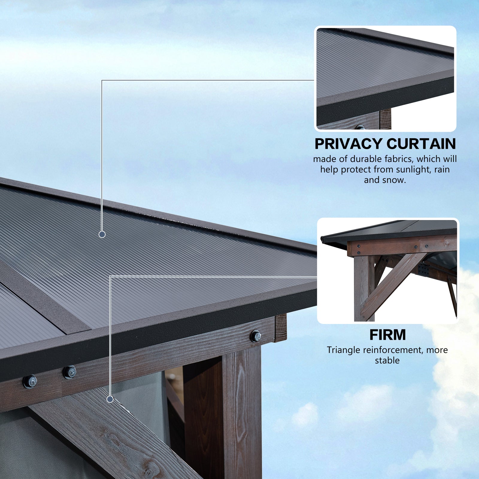 12' X 16' Hardtop Wood Gazebo For Patios, Outdoor Framed Gazebo With Polycarbonate Double Roof Canopy, Solid Wooden Framed Gazebo With Privacy Curtains And Mosquito Nettings For Garden, Backyard Black Aluminium