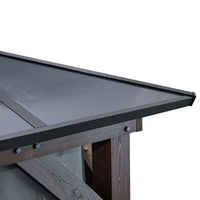 12' X 16' Hardtop Wood Gazebo For Patios, Outdoor Framed Gazebo With Polycarbonate Double Roof Canopy, Solid Wooden Framed Gazebo With Privacy Curtains And Mosquito Nettings For Garden, Backyard Black Aluminium