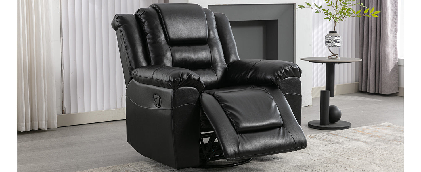 360 Swivel And Rocking Home Theater Recliner Manual Recliner Chair With Wide Armrest For Living Room,Bedroom, Black Old Sku:Pp302953Aab Black Foam Pu