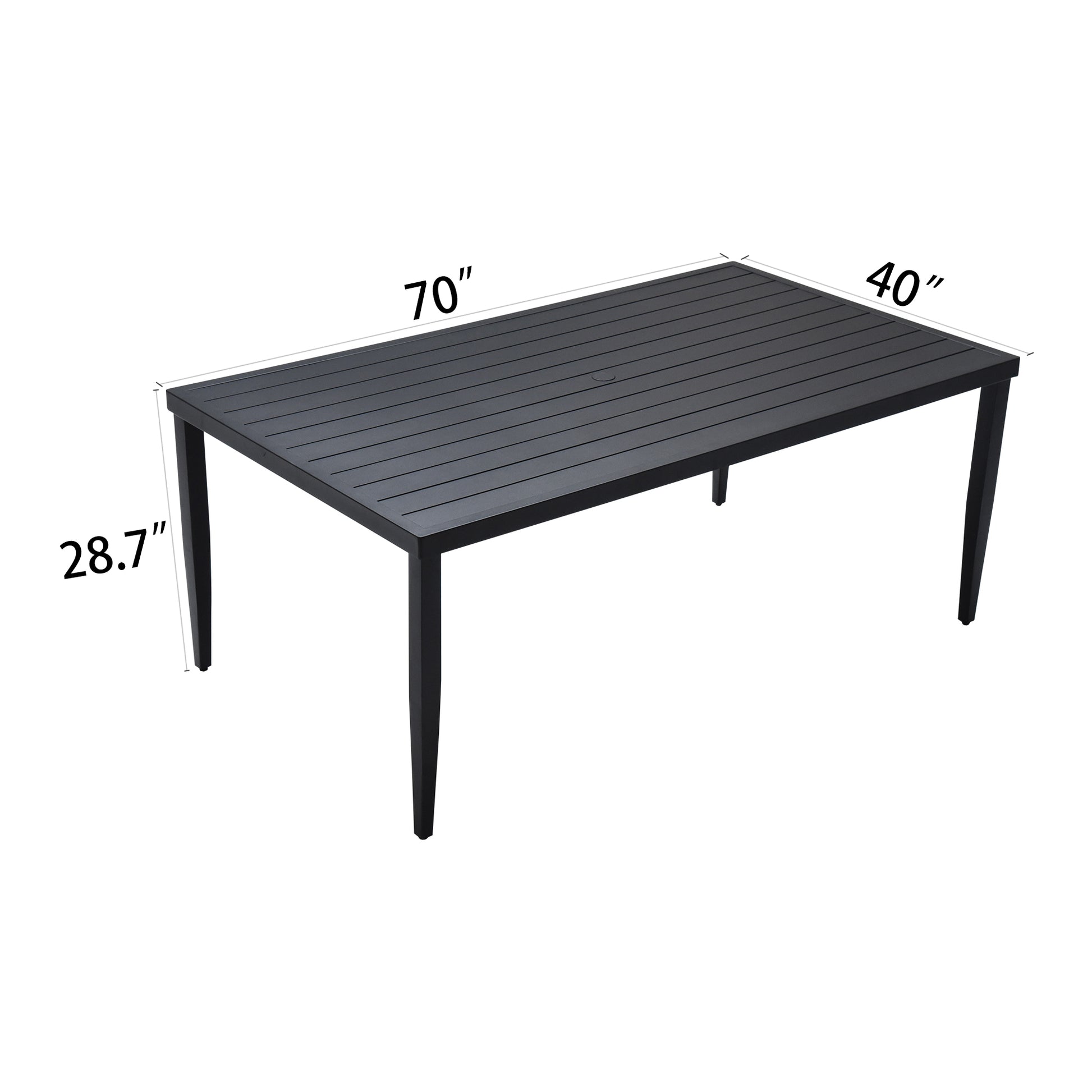 Outdoor Patio Aluminum 40"X70" Rectangle Dining Table With Tapered Feet & Umbrella Hole, Ember Black Ember Black Rust Resistant Frame Garden & Outdoor Contemporary Sectional Seating Groups Aluminum