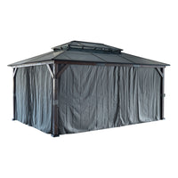 12' X 16' Hardtop Wood Gazebo For Patios, Outdoor Framed Gazebo With Polycarbonate Double Roof Canopy, Solid Wooden Framed Gazebo With Privacy Curtains And Mosquito Nettings For Garden, Backyard Black Aluminium