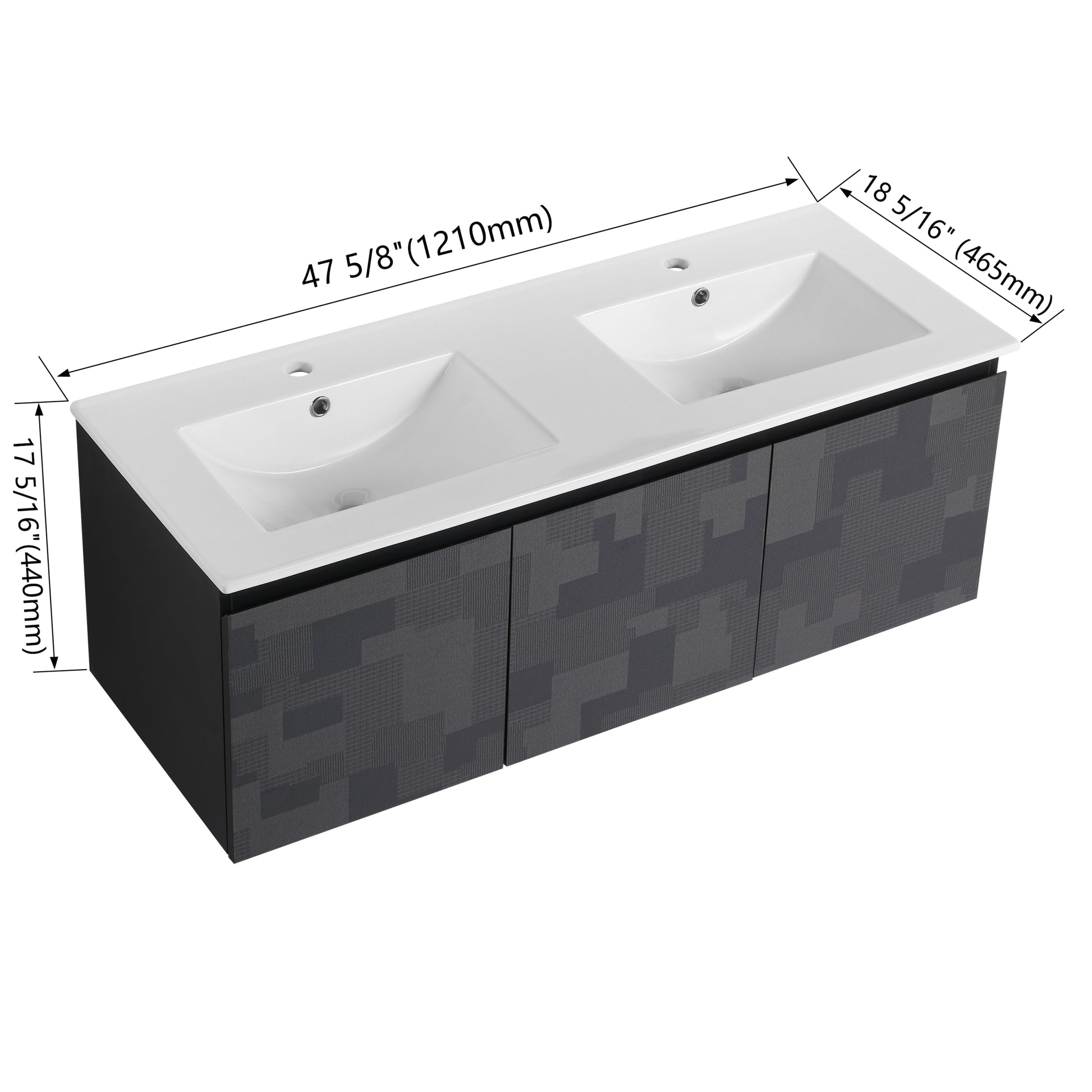 48'' Floating Wall Mounted Bathroom Vanity & Soft Close Cabinet Door, Kd Package Black 3 Adjustable Hinges Bathroom Wall Mounted Modern Plywood