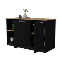 Black And Macadamia Double Door Cabinets Kitchen Island Black Natural Kitchen Rectangular Stationary Kitchen Islands Wood Large 56 In