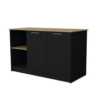 Black And Macadamia Double Door Cabinets Kitchen Island Black Natural Kitchen Rectangular Stationary Kitchen Islands Wood Large 56 In