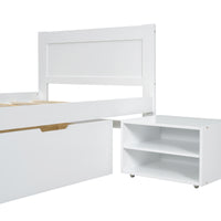 Twin Size Platform Bed With Drawer And Two Shelves, White Expected Arrival Time: 10.28 Twin Antique White Mdf Lvl