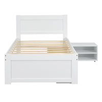 Twin Size Platform Bed With Drawer And Two Shelves, White Expected Arrival Time: 10.28 Twin Antique White Mdf Lvl