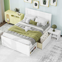 Twin Size Platform Bed With Drawer And Two Shelves, White Expected Arrival Time: 10.28 Twin Antique White Mdf Lvl