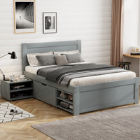 Twin Size Platform Bed With Drawer And Two Shelves, Gray Expected Arrival Time: 10.28 Twin Antique Gray Mdf Lvl