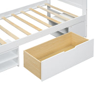 Twin Size Platform Bed With Drawer And Two Shelves, White Expected Arrival Time: 10.28 Twin Antique White Mdf Lvl