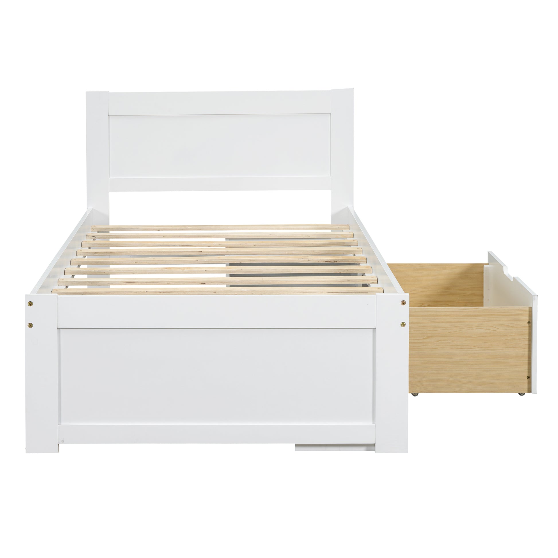 Twin Size Platform Bed With Drawer And Two Shelves, White Expected Arrival Time: 10.28 Twin Antique White Mdf Lvl