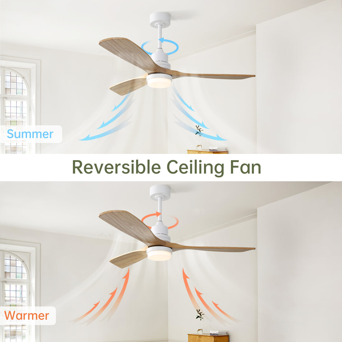 52 Inch Ceiling Fan With Dimmable Led Light 6 Speed Remote 3 Wood Blade Reversible Dc Motor For Bedroom White Metal & Wood