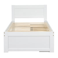 Twin Size Platform Bed With Drawer And Two Shelves, White Expected Arrival Time: 10.28 Twin Antique White Mdf Lvl