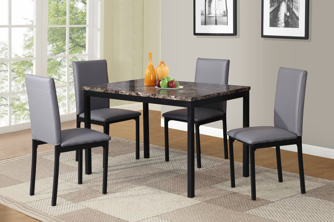 5 Piece Citico Metal Dinette Set With Laminated Faux Marble Top, Gray Upholstered Chair Gray Seats 4 Metal Dining Room 48 Inches Fixed Table Contemporary 4 Leg Rectangular Foam Dining Table With Chair Mdf Metal