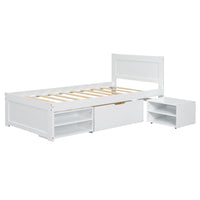 Twin Size Platform Bed With Drawer And Two Shelves, White Expected Arrival Time: 10.28 Twin Antique White Mdf Lvl