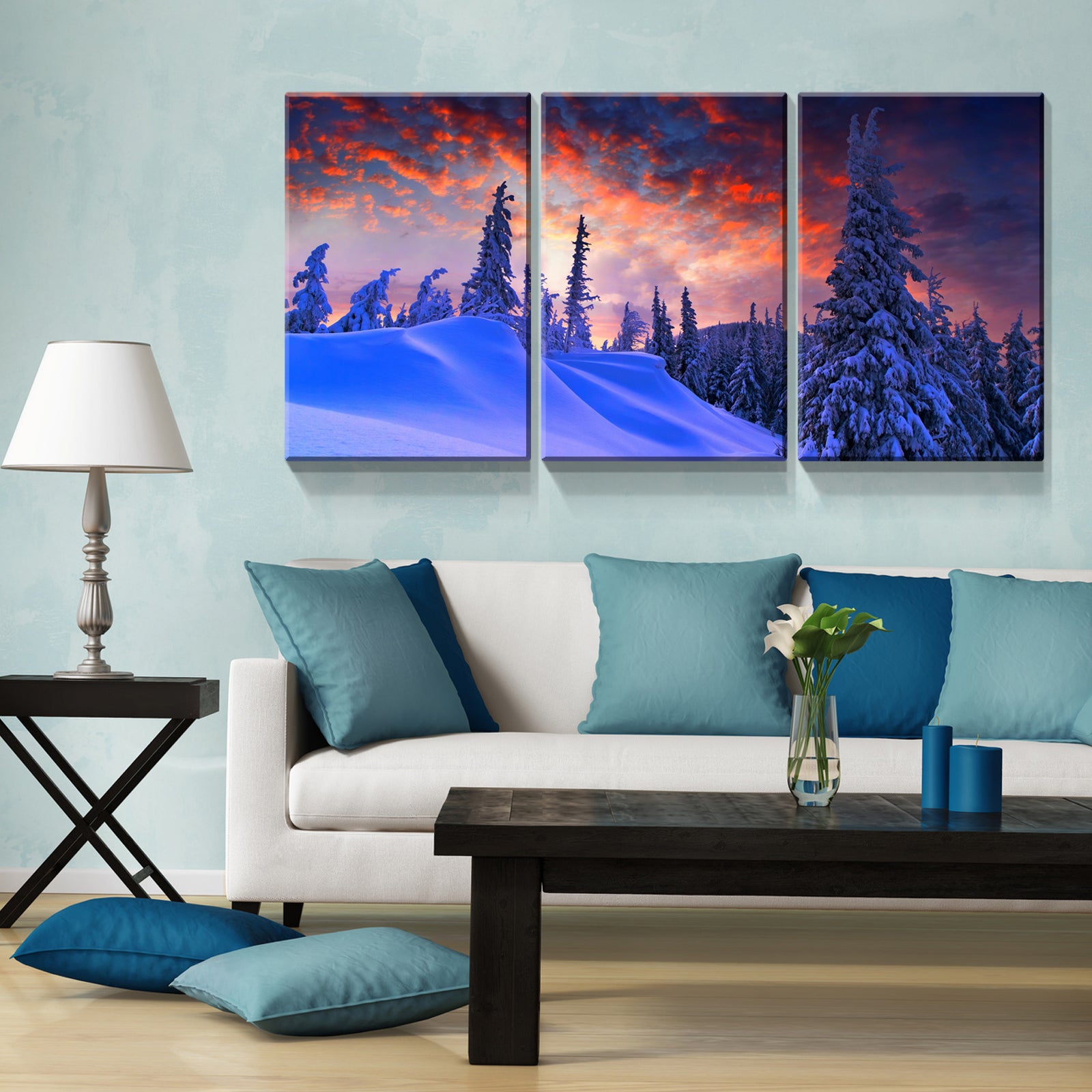 3 Panels Framed Winter Forest Canvas Wall Art Decor,3 Pieces Mordern Canvas Decoration Painting For Office,Dining Room,Living Room, Bedroom Decor Ready To Hang 1218In Thickness 1.5Inch Rectangle Framed Multicolor Oversized 41In Canvas Nature Scenes