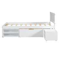 Twin Size Platform Bed With Drawer And Two Shelves, White Expected Arrival Time: 10.28 Twin Antique White Mdf Lvl