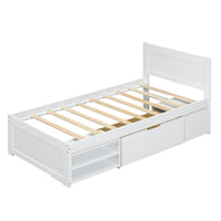 Twin Size Platform Bed With Drawer And Two Shelves, White Expected Arrival Time: 10.28 Twin Antique White Mdf Lvl