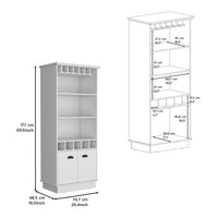 70"H Bar Cabinet With Wine Rack, Upper Glass Cabinet, Three Open Storage Shelves And One Cabinet,White White Particle Board Particle Board