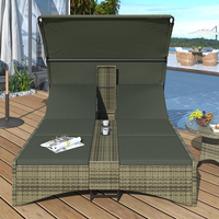 Patio Daybed Outdoor Daybed Outdoor Rattan Sun Lounger With Shelter Roof With Adjustable Backrest, Storage Box And 2 Cup Holders For Patio, Balcony, Poolside,Grey Yes Grey Seats 2 Water Resistant Frame Water Resistant Cushion Garden & Outdoor Sectional