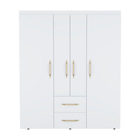 Bariloche Wardrobe, Multi Section Storage With Hanging Rods, Shelves, And 2 Drawers White White Bedroom Modern Particle Board