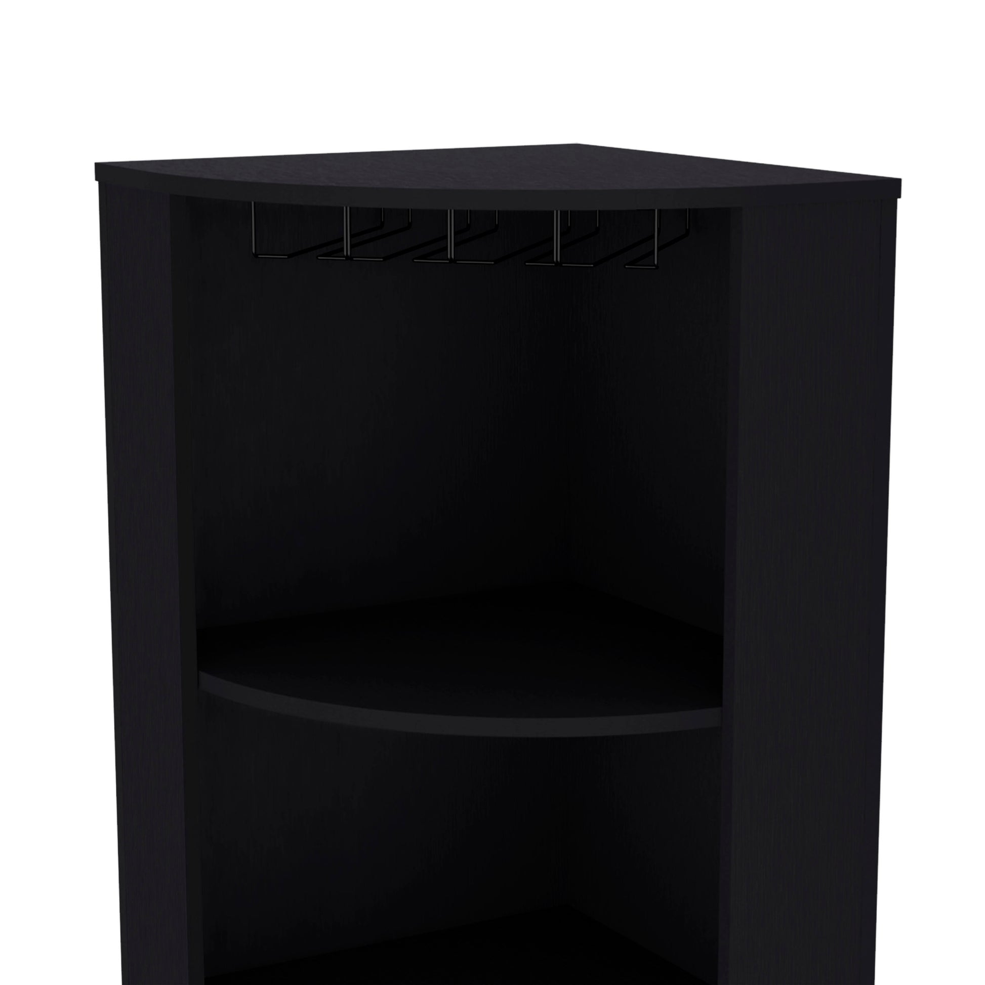 71" Corner Bar Cabinet With Five Shelves, Eight Bottle Cubbies And Stemware,Black Black Kitchen Modern Particle Board Particle Board