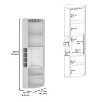 71" Corner Bar Cabinet With Five Shelves, Eight Bottle Cubbies And Stemware,White White Particle Board Particle Board