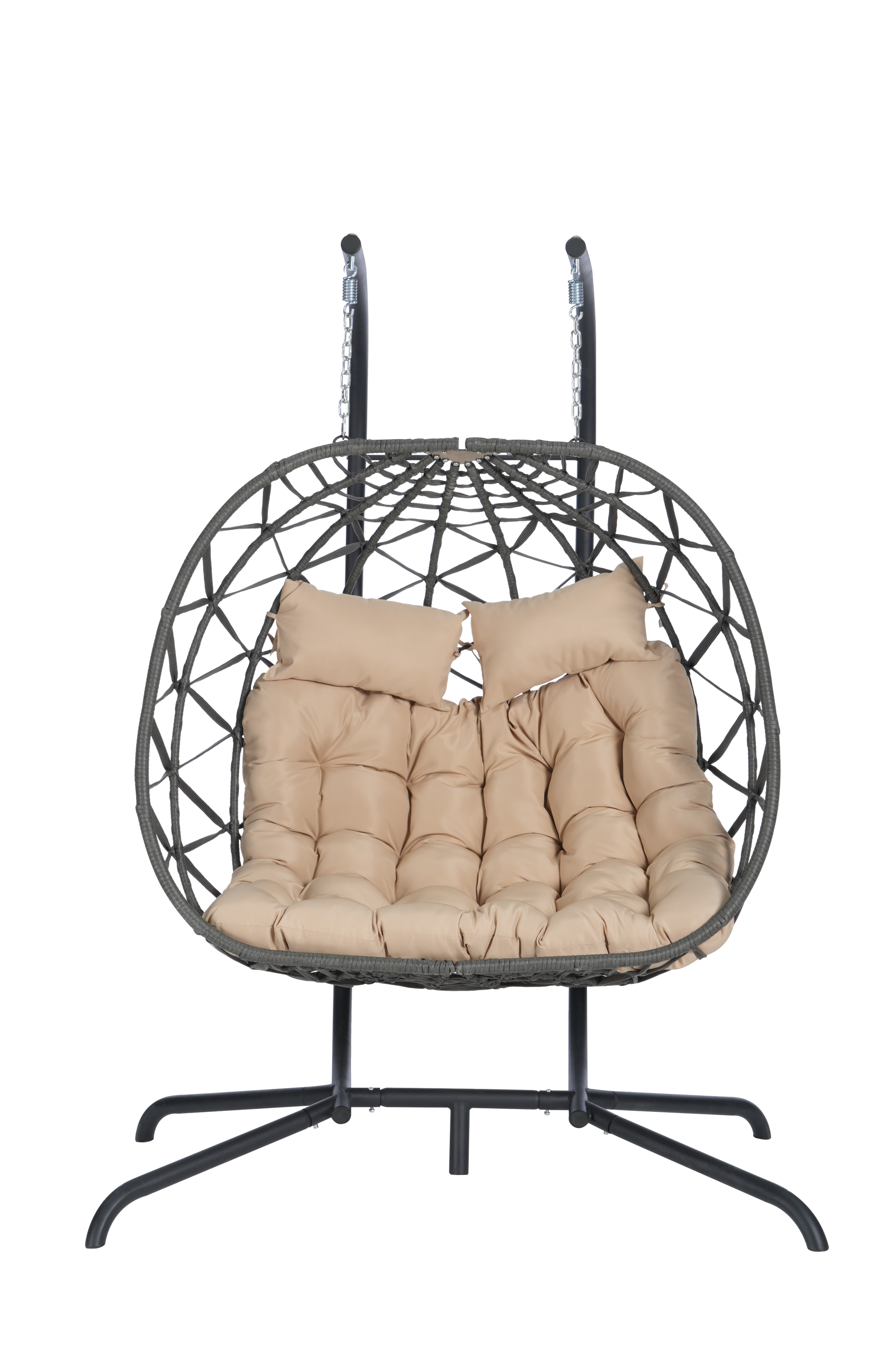 2 Person Outdoor Rattan Hanging Chair Patio Wicker Egg Chair Yes Complete Patio Set Dark Gray Uv Resistant Frame Water Resistant Cushion Garden & Outdoor American Design,American Traditional 2 Person Seating Group Polypropylene Rattan