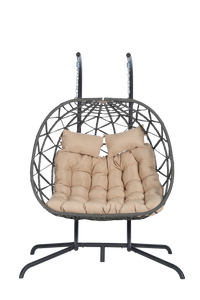 2 Person Outdoor Rattan Hanging Chair Patio Wicker Egg Chair Yes Complete Patio Set Dark Gray Uv Resistant Frame Water Resistant Cushion Garden & Outdoor American Design,American Traditional 2 Person Seating Group Polypropylene Rattan