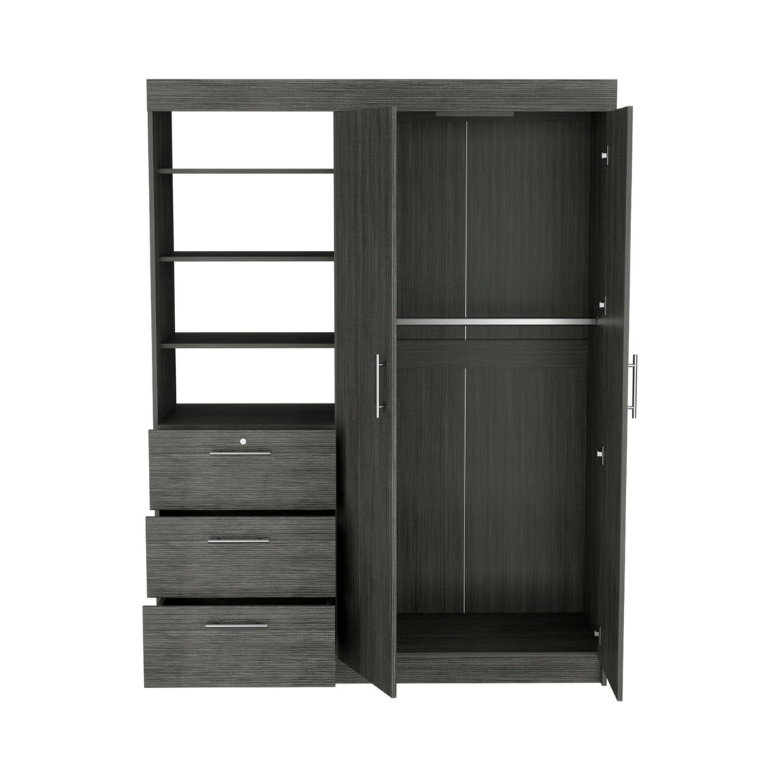 3 Tier Shelf And Drawers Armoire With Metal