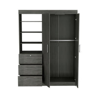 3 Tier Shelf And Drawers Armoire With Metal Handles, Smokey Oak Oak Particle Board Particle Board