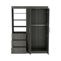 Kenya 3 Drawers Armoire, Double Door, 3 Tier Shelf Smokey Oak Smoke Grey Bedroom Modern Particle Board