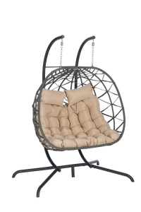 2 Person Outdoor Rattan Hanging Chair Patio Wicker Egg Chair Yes Complete Patio Set Dark Gray Uv Resistant Frame Water Resistant Cushion Garden & Outdoor American Design,American Traditional 2 Person Seating Group Polypropylene Rattan