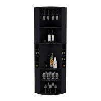 71" Corner Bar Cabinet With Five Shelves, Eight Bottle Cubbies And Stemware,Black Black Kitchen Modern Particle Board Particle Board