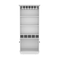 70"H Bar Cabinet With Wine Rack, Upper Glass Cabinet, Three Open Storage Shelves And One Cabinet,White White Particle Board Particle Board