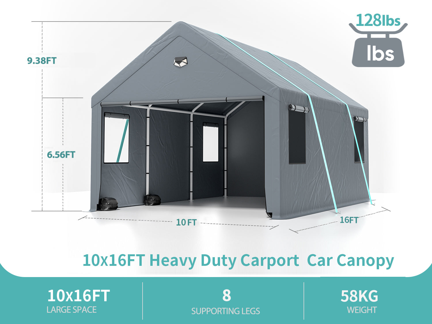 Sannwsg 10X16 Heavy Duty Carport Canopy Extra Large Portable Car Tent Garage With Roll Up Windows And All Season Tarp Cover,Side Walls & Removable Roof For Car, Suv,Boats&Truck Shelter Logic Storage Gray None Garden & Outdoor High Wind Resistant Carports