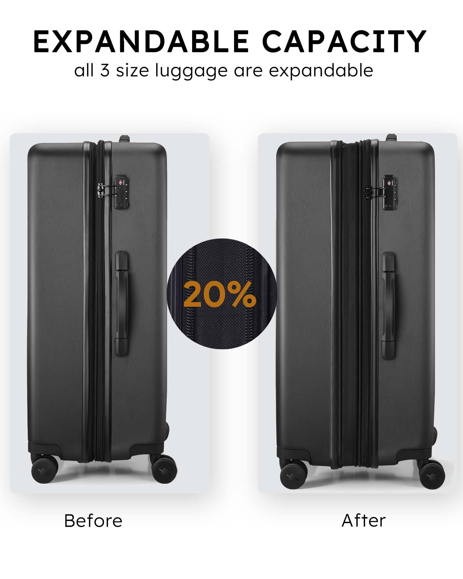 20 Inch Carry On Expandable Luggage With Tsa Lock Airline Approved Suitcase With Spinner Wheels Black Abs