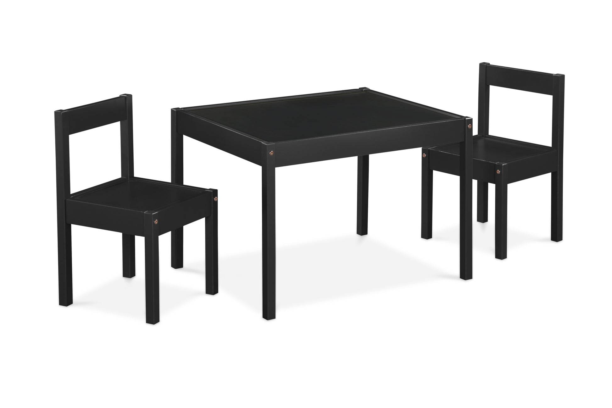 Della 3 Piece Solid Wood Kids Table & Two Chair Set, Black Black Rubberwood Wood