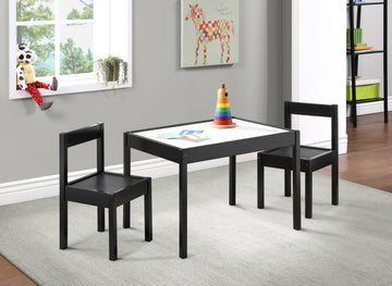 Gibson 3 Piece Dry Erase Kids Table & Two Chair Set, Black Black Rubberwood Wood