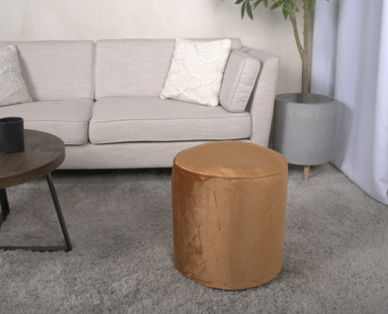 Shimon Cylinder Pouf, Apricot Apricot Pu Velvet