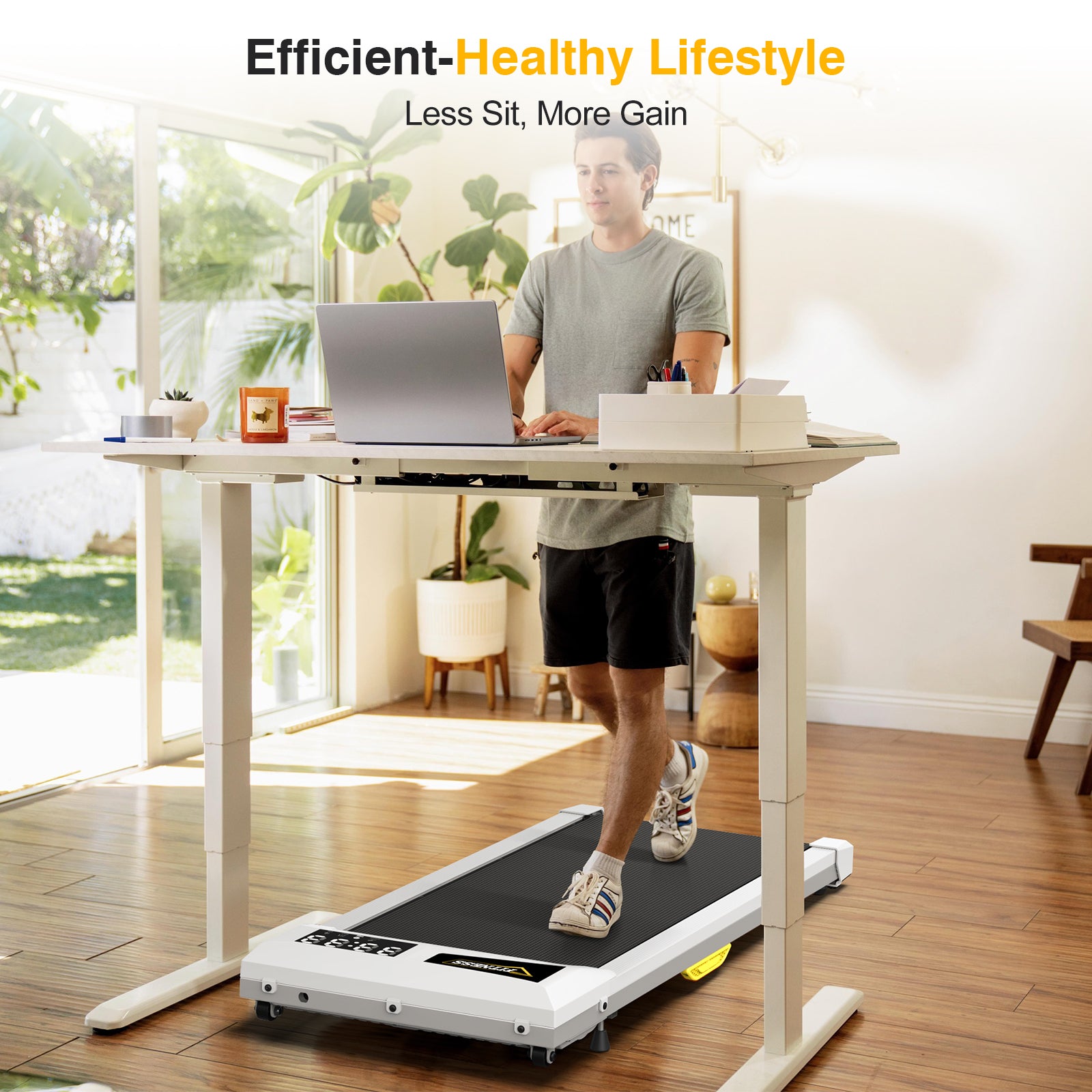 Under Desk Treadmill With Incline, Walking Pad For Home Office, Portable Walking Treadmill 2.5Hp, Walking Jogging Machine With 265 Lbs Weight Capacity App Remote Control Led Display White Gray Anti Slip Abs Rubber Steel Q235