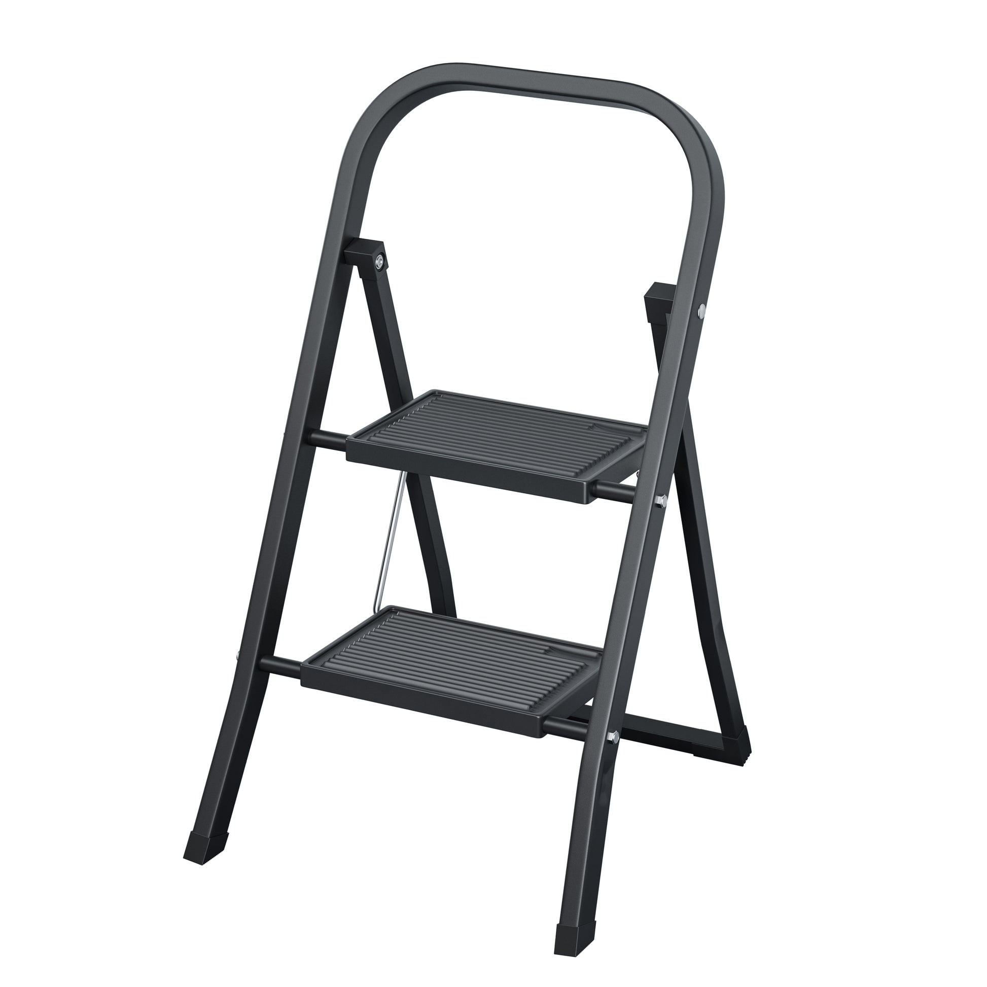 2 Step Ladder, Step Stool For Adults, Folding Step Stool With Wide Anti Slip Pedal, Sturdy Steel Ladder Black Iron Plastic